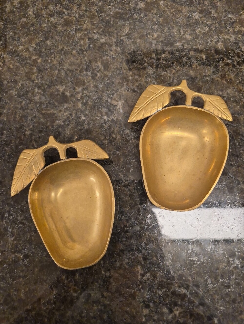 Vintage Pair Solid Brass Fruit Trinket Dish Coin Catch-all Tray Farmhouse Decor